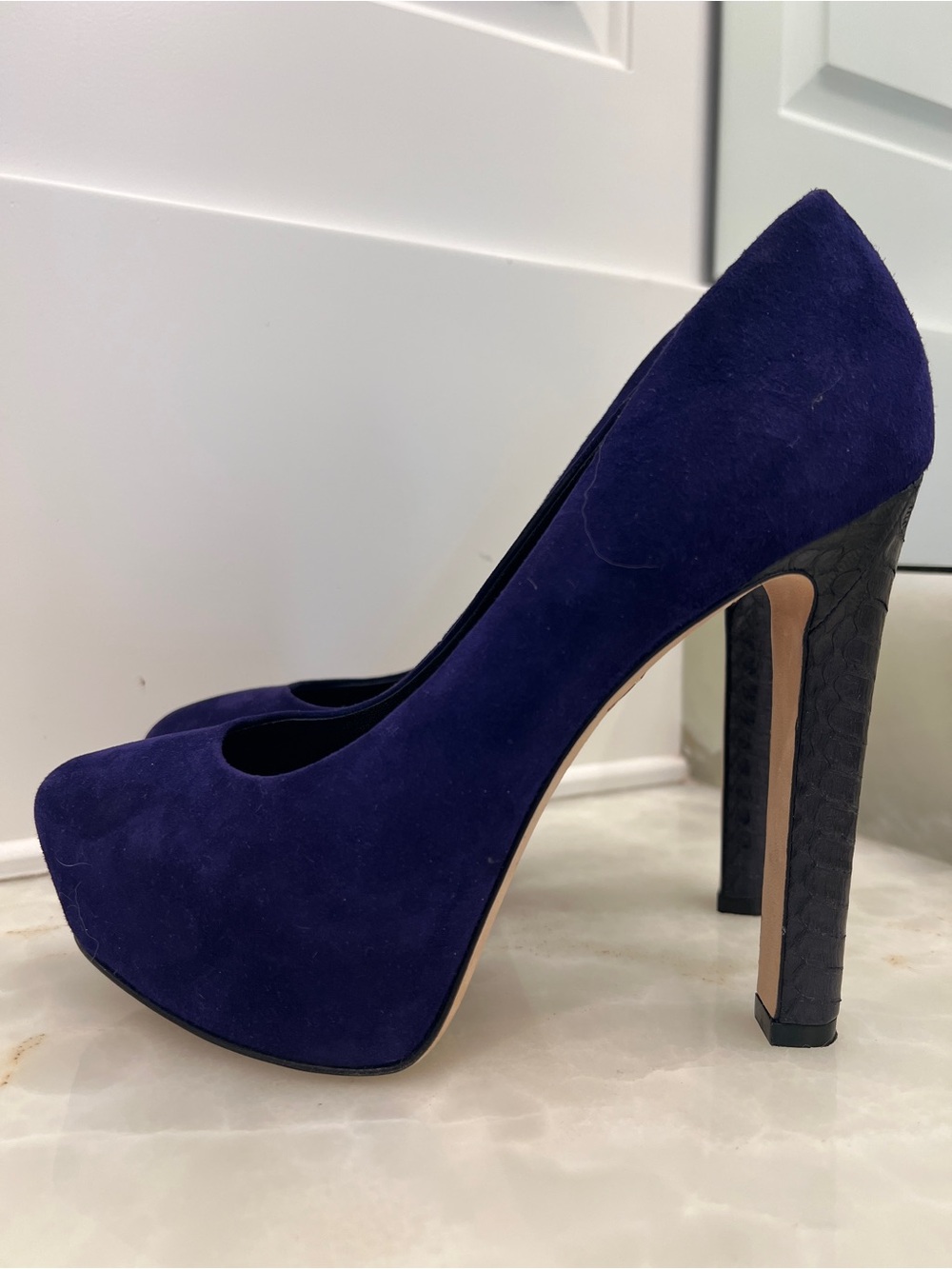 Brian Atwood Deep Purple Suede Platform Pumps